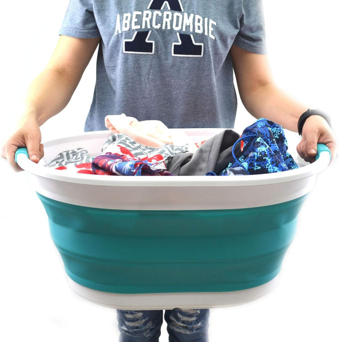 SAMMART 28L Faltbarer Wäschekorb aus Kunststoff - Ovale Wanne/Korb - Faltbarer Aufbewahrungsbehälter
