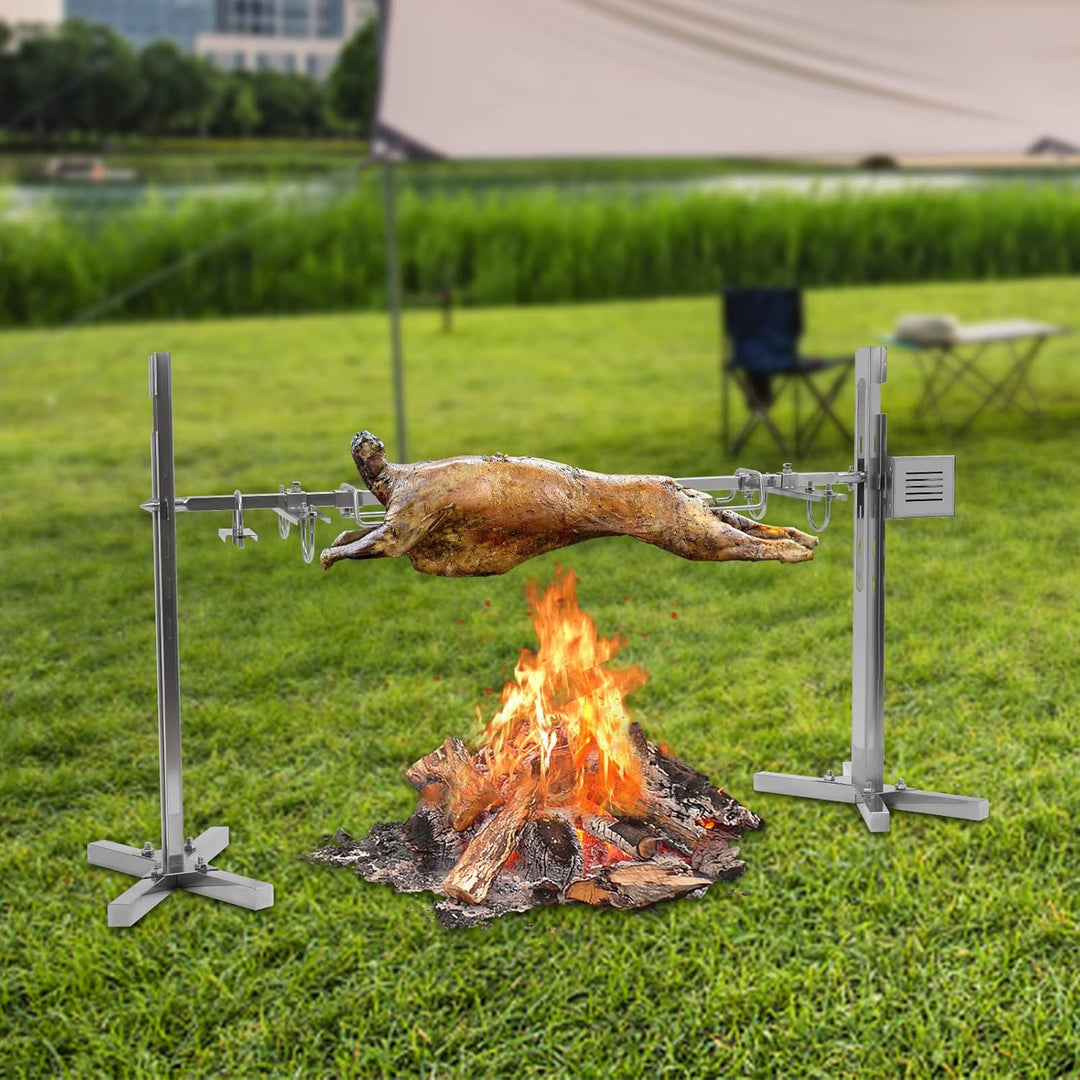 30 Kg Edelstahl BBQ Spanferkelgrill Mit Motor, 25 W Grillspiess Höhenverstellbarer Spiessgrill Für C