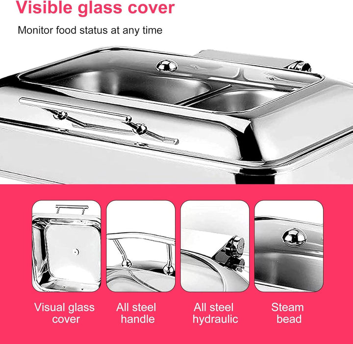 9L Speisenwärmer Chafing Dish, Chafing Dish Elektrisch mit Sichtbarem Glasdeckel, Wärmebehälter Spei