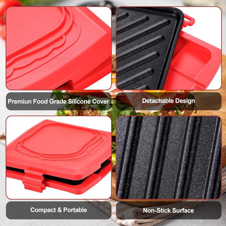 Sandwichmaker Mikrowellen, Sandwichtoaster 16 x 16 cm, Kontaktgrill Abnehmbare Platten und Silikonsc
