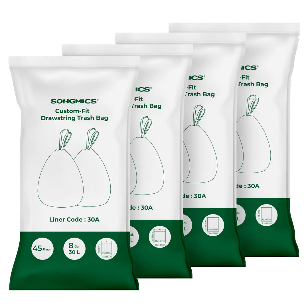 SONGMICS Müllbeutel mit Zugband, Müllsäcke für 30 Liter Mülleimer, Mülltüten, Code 30A, passgenau, 4