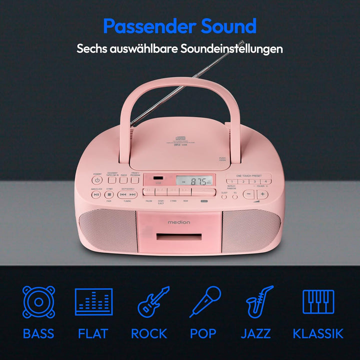 MEDION E65010 Stereoradio (CD-Player, Kassette, USB Anschluss, AUX Audioeingang, MP3-Widergabe. UKW