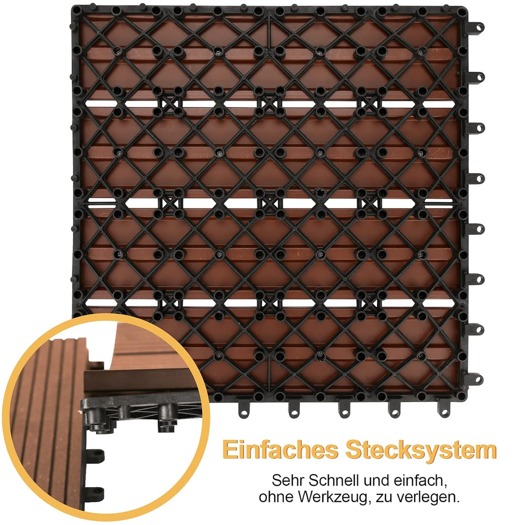 Gimisgu WPC Terrassenfliesen Holzoptik, Balkonfliesen Klicksystem Terrassendielen Klickfliese Kunsts