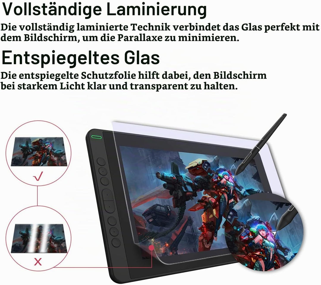 HUION Kamvas 13 Grafiktablett mit Display, 13,3 Zoll Volllaminatbildschirm Pen Display, 8 programmie