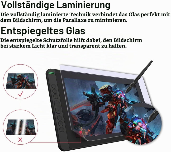 HUION Kamvas 13 Grafiktablett mit Display, 13,3 Zoll Volllaminatbildschirm Pen Display, 8 programmie