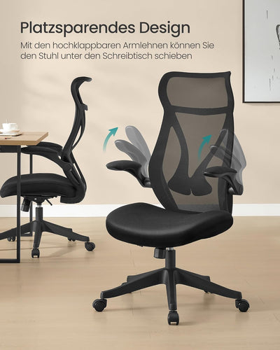 SONGMICS Bürostuhl, Schreibtischstuhl, ergonomische Rückenlehne, höhenverstellbar, hochklappbare Arm