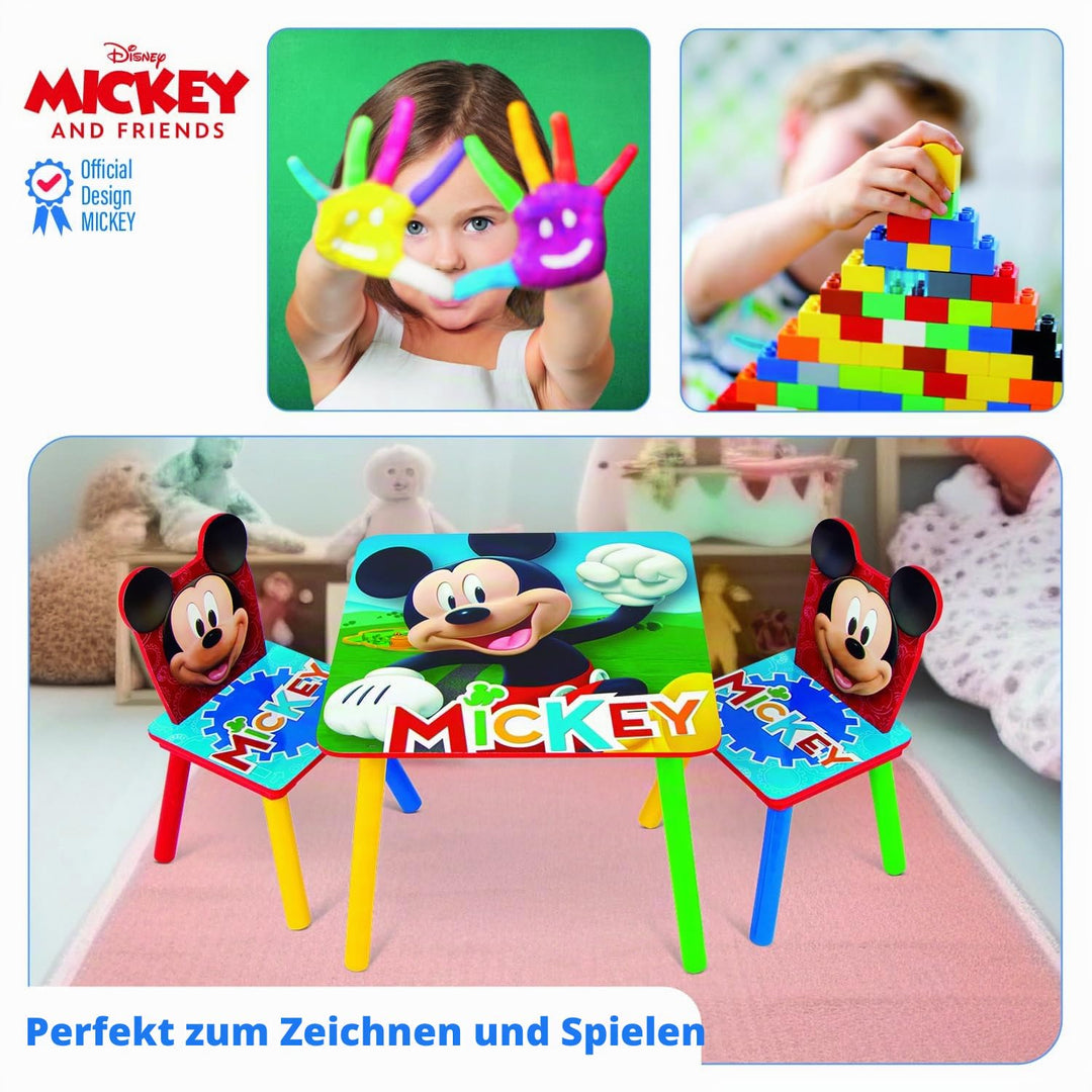 Disney Nixy Kids Mickey Mouse Holztisch und 2 Stühle, Set