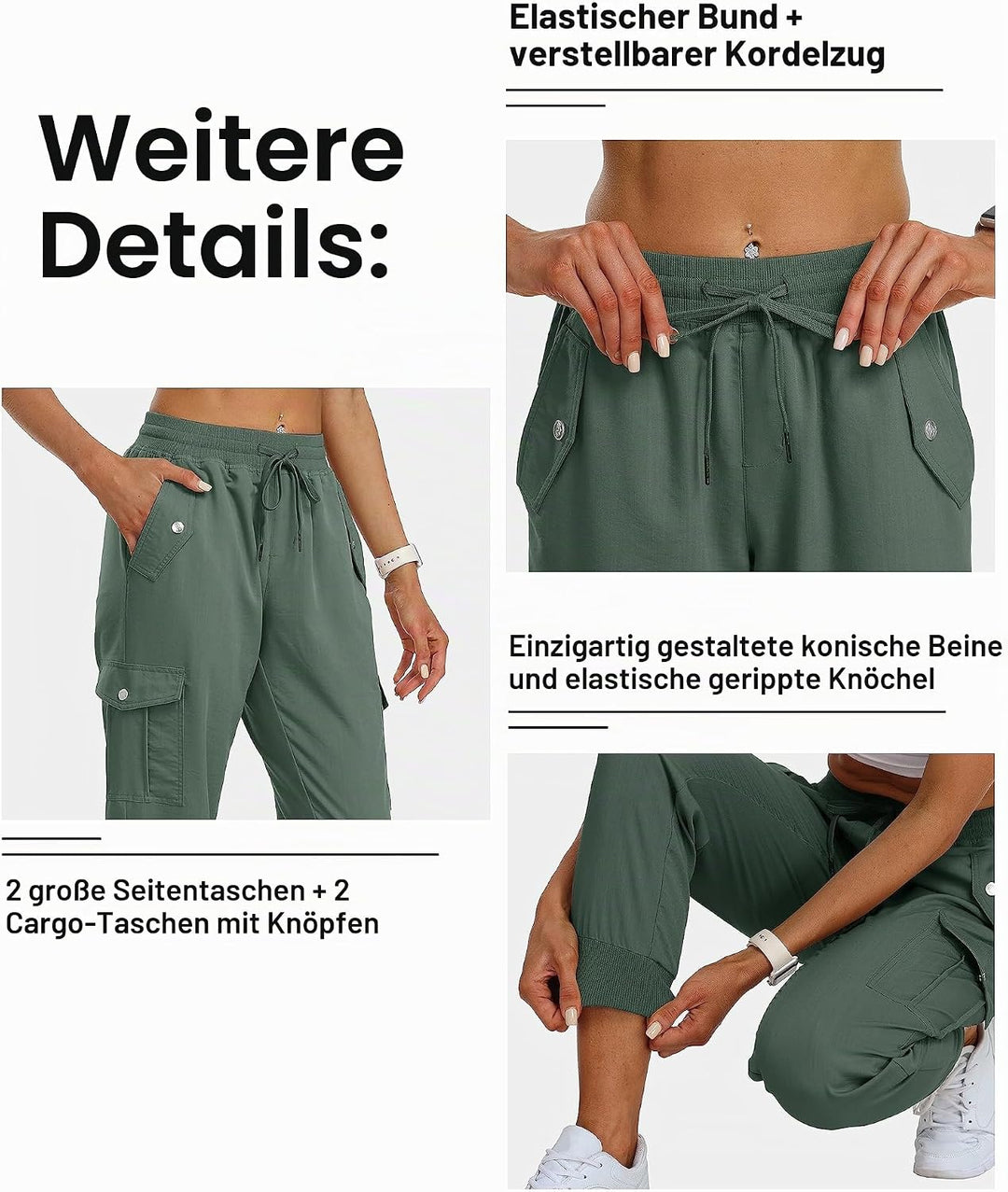 AjezMax Damen Cargohose Jogginghose Leicht Schnell Trockene Wanderhose Athletische Workout Outdoorho