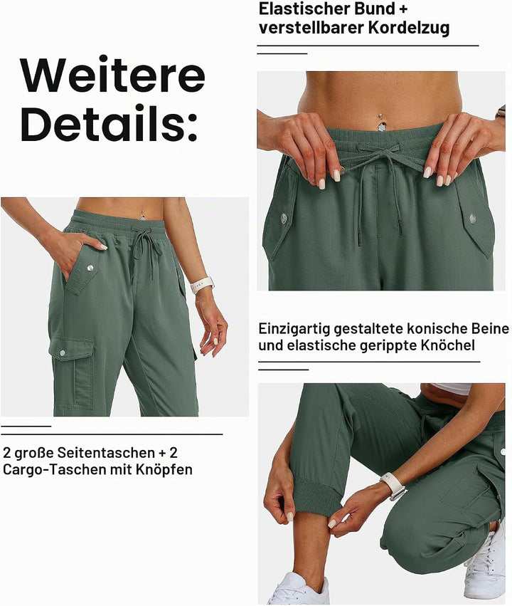 AjezMax Damen Cargohose Jogginghose Leicht Schnell Trockene Wanderhose Athletische Workout Outdoorho