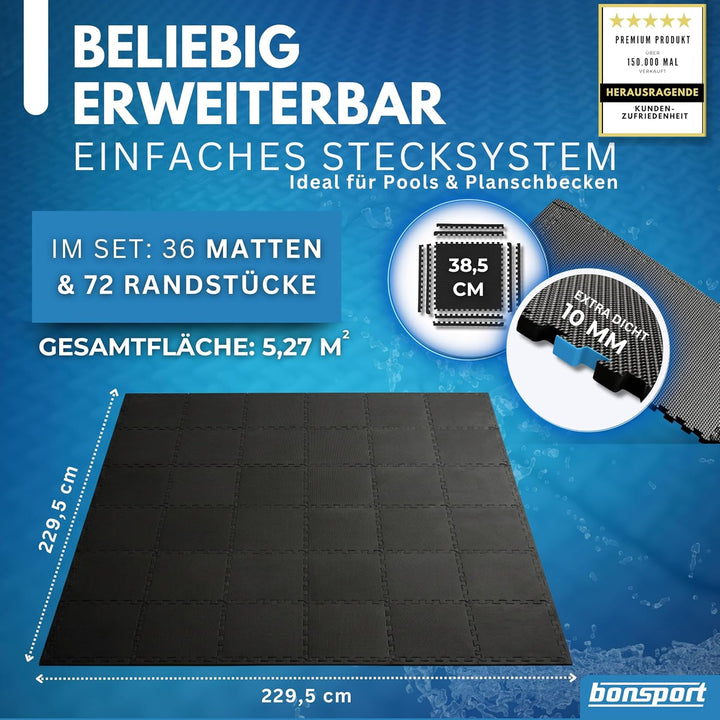 bonsport Pool Unterlegmatte Poolmatte 36 Stück - Bodenschutz Matte für den Pool/Planschbecken - Bode