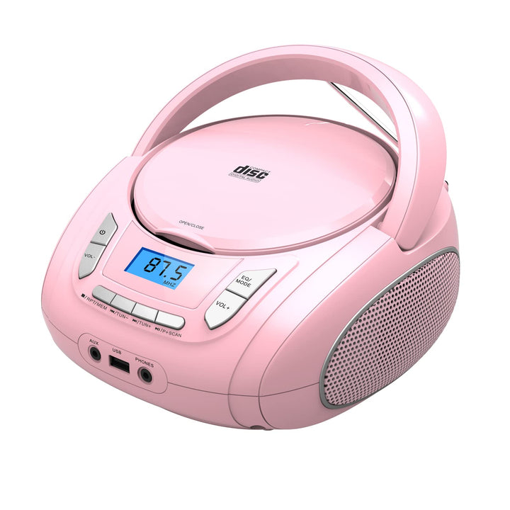 Tragbarer CD-Player für Kinder - Radio-CD-Boombox mit Bluetooth, FM-Radio, USB-Eingang & AUX-Anschlu