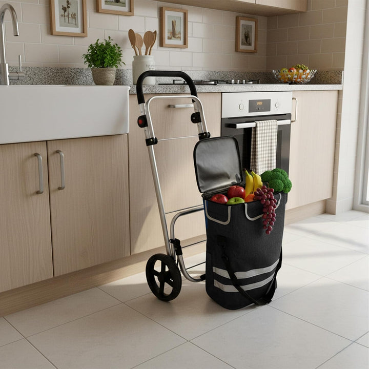 Relaxdays Einkaufstrolley, 2 grosse Räder, Kühlfach, abnehmbare Tasche, 45 l, bis 35 kg, Einkaufswag