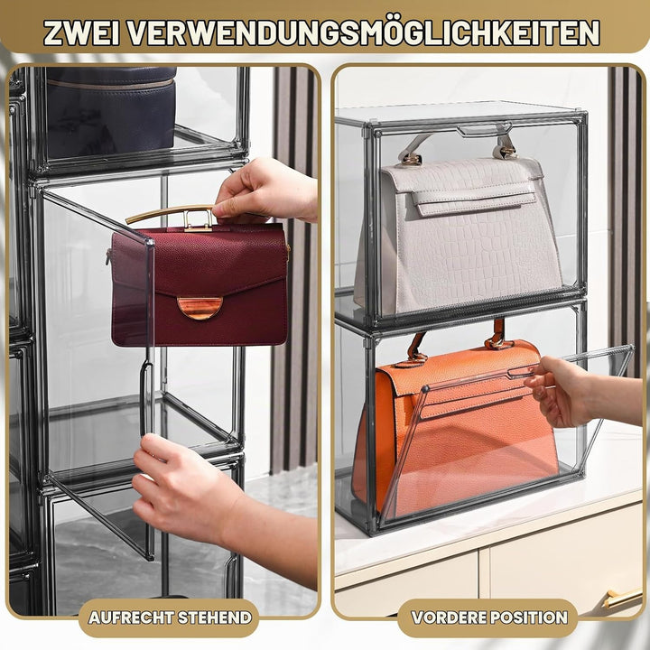 4 Packungen Transparente Kunststoff-Handtaschen-Aufbewahrungs-Organizer für Schrank, Graues Acryl-Vi
