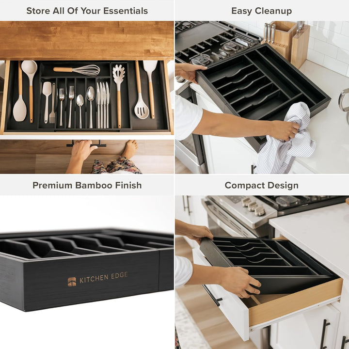 KitchenEdge Plateau à couverts et organisateur d'ustensiles pour tiroirs de cuisine, extensible jusq