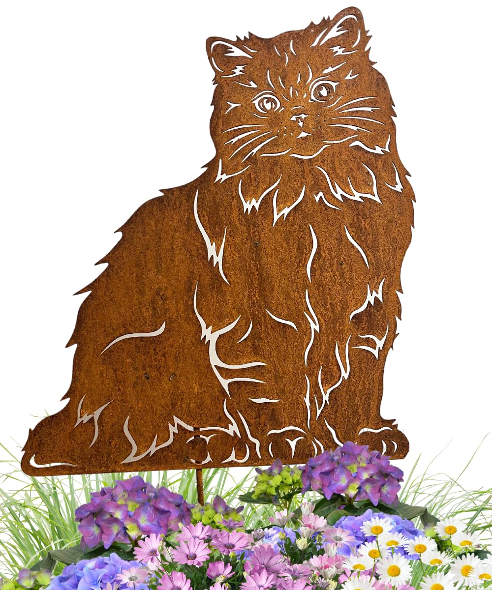 Terma Stahldesign Katzen Gartenstecker Rostifugur Made in Germany (Perserkatze), Perserkatze