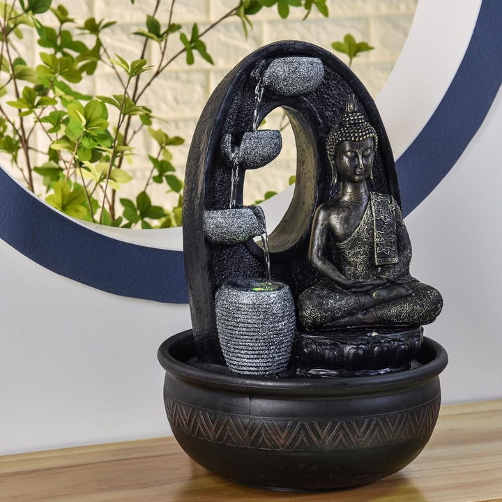 Zen'Light - Zimmerbrunnen Buddha Harmonie - Wasserbrunnen mit geräuschloser Pumpe - LED-Brunnen mit