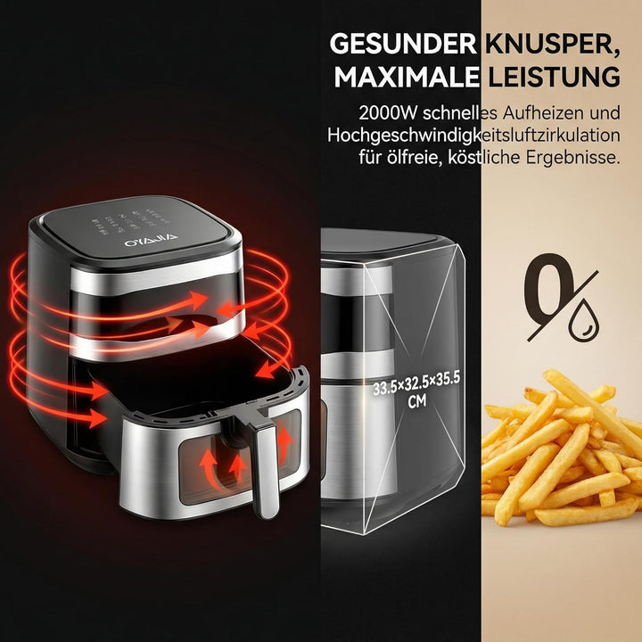 Airfryer Heissluftfritteuse, 10 Liter XXL Air Fryer, 11in1 Heissluftfritteuse, LED-Display mit Senso