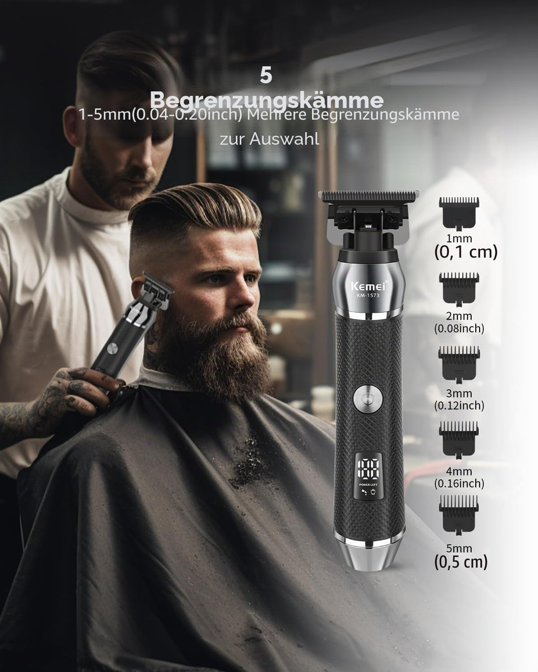 KEMEI 1573 Professionelle Haarschneidemaschine für Männer, Kabelloser Bartschneider Elektrischer T-B