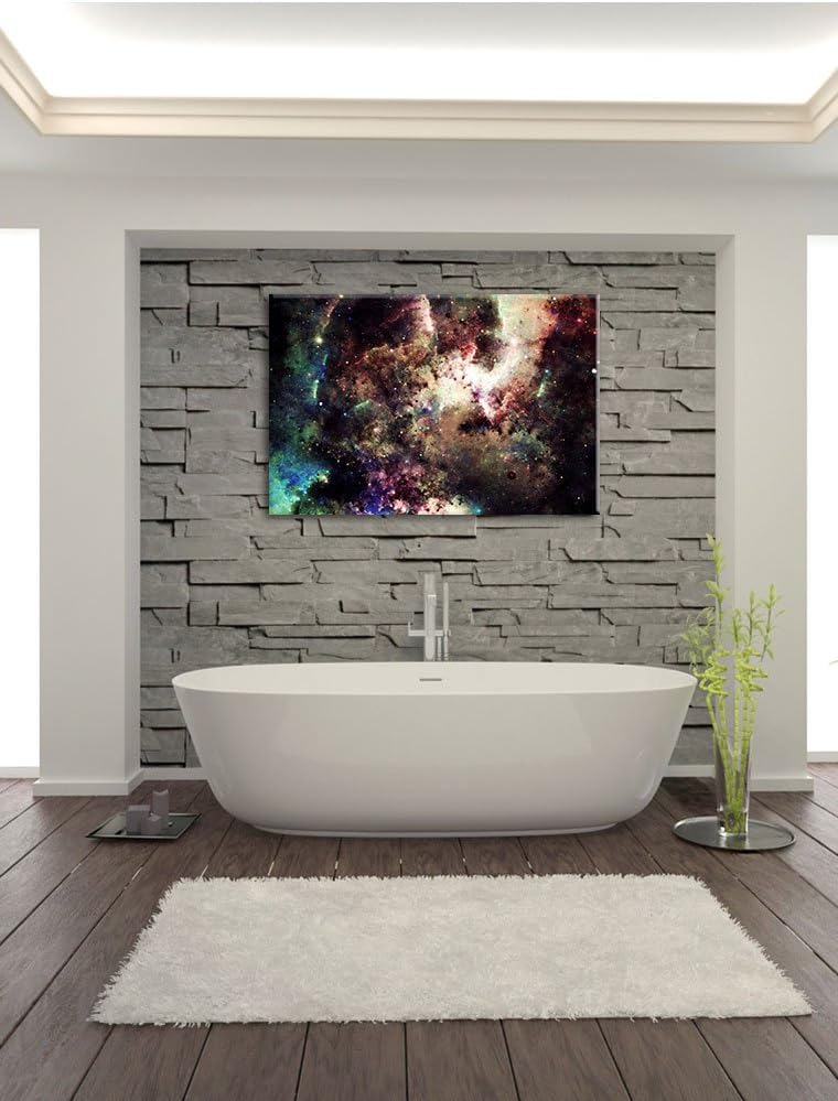 Pixxprint Bunte Nebelgalaxie und Sterne, Format: 100x70 auf Leinwand, 100x70