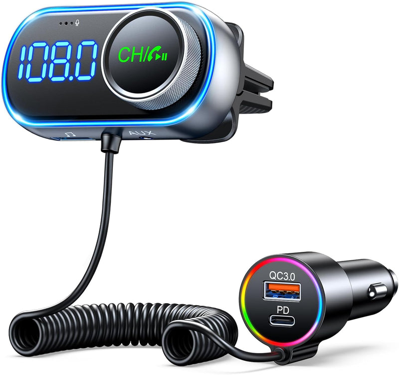 EOIWUY Bluetooth 5.3 Adapter Auto, [Hi-Fi Bass Boost] FM Transmitter Auto Bluetooth mit PD 36W & QC3