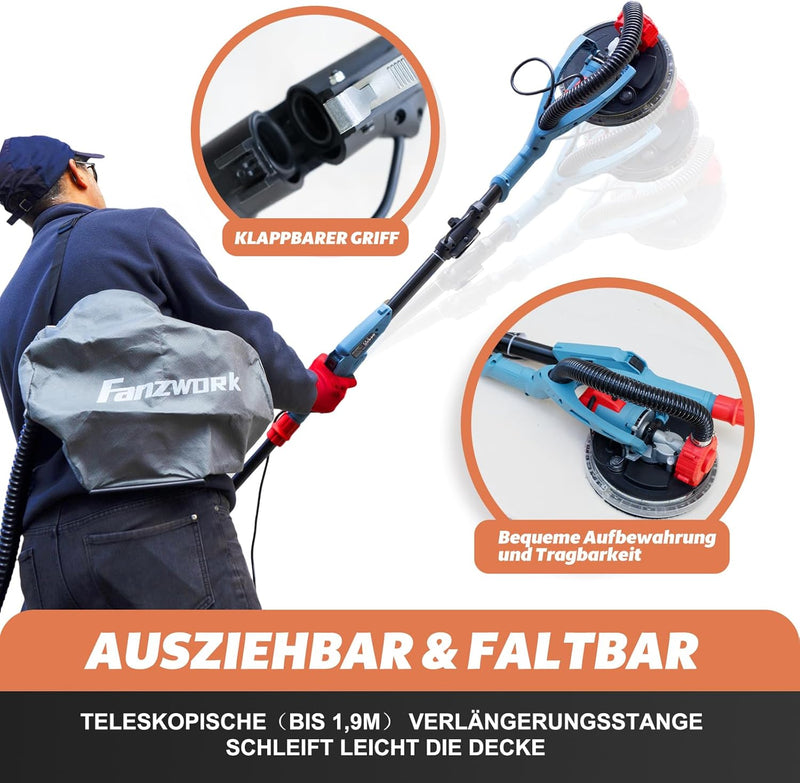 FANZTOOL 750 Watt Trockenbauschleifer mit intrigiertem Staubsauger Giraffe Deckenschleifer – Telesko