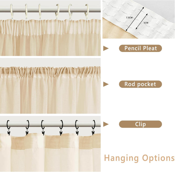 Hiasan 2er Set Sheer Voile gardinen vorhänge gardine Wohnzimmer mit Kräuselband Curtains scheibengar