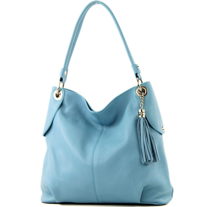 modamoda de T185 Damen Leder Schultertasche, handmade in Italy Himmelblau, Himmelblau