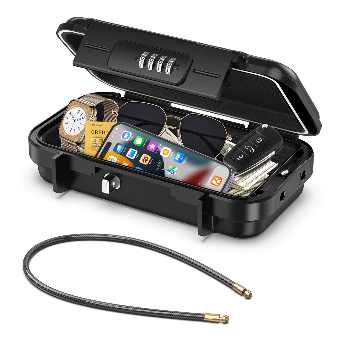 ORIA Tragbarer Tresor mit Zahlencode, Sicherheitsbox Outdoor Sicherheitssafe, mit Drahtseil abnehmba