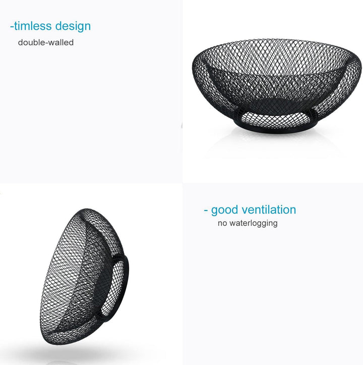 Obstkorb aus Metall in Schwarz rund 25 x 9.8 cm – Moderne doppelwandige Obstschale, Mesh Design Deko