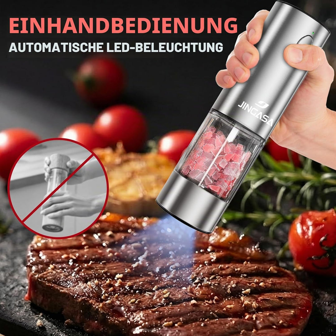 [Verbesserte grössere Kapazität] Elektrisches Salz- und Pfeffermühlen-Set mit USB-Ladebasis, 95 ml g