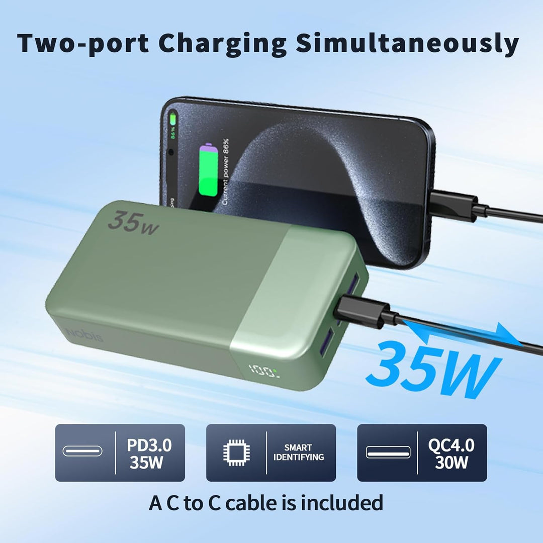 NOBIS Power Bank, Powerbank 20000mAh, 35W Externe Handyakkus Fast Charging, Externer Akku with C to
