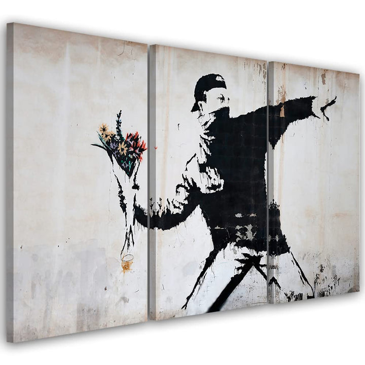 Feeby 3-teilig Bild auf Leinwand 60x40 cm Banksy Graffiti Strassenkunst Kunstdruck Modern Wandbilder
