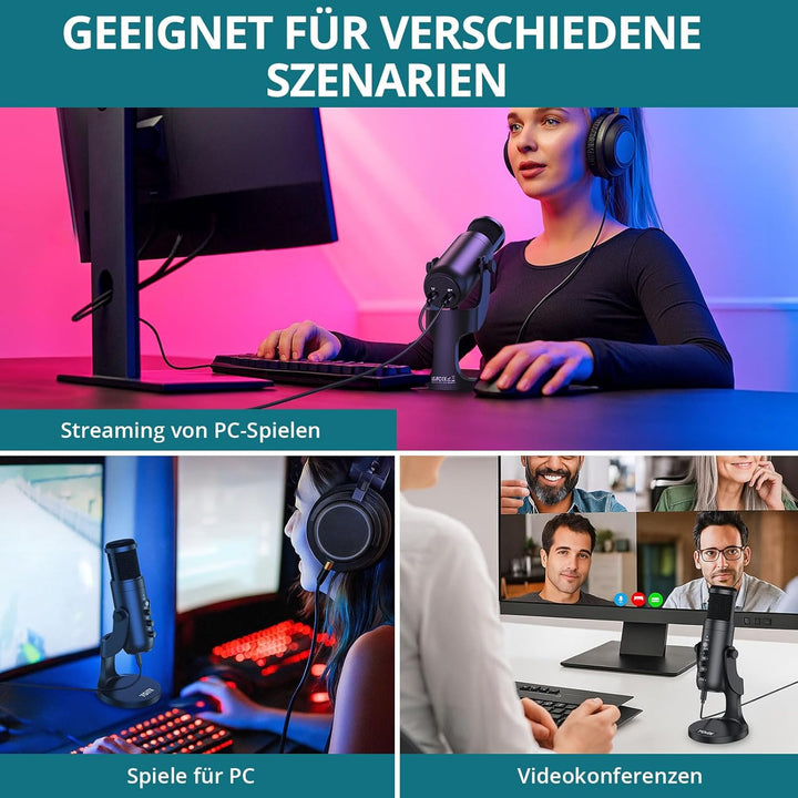 USB Mikrofon PC Kondensator Mikrofon Plug & Play Gaming Mikrofon mit Lautstärkesteuerung & Stumme Ta