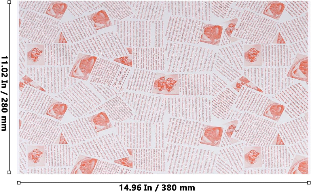 300 Stück Deli Papierblätter 38 x 28cm, Bedrucktes Backpapier Zuschnitte Zeitungsoptik, Pommes Papie