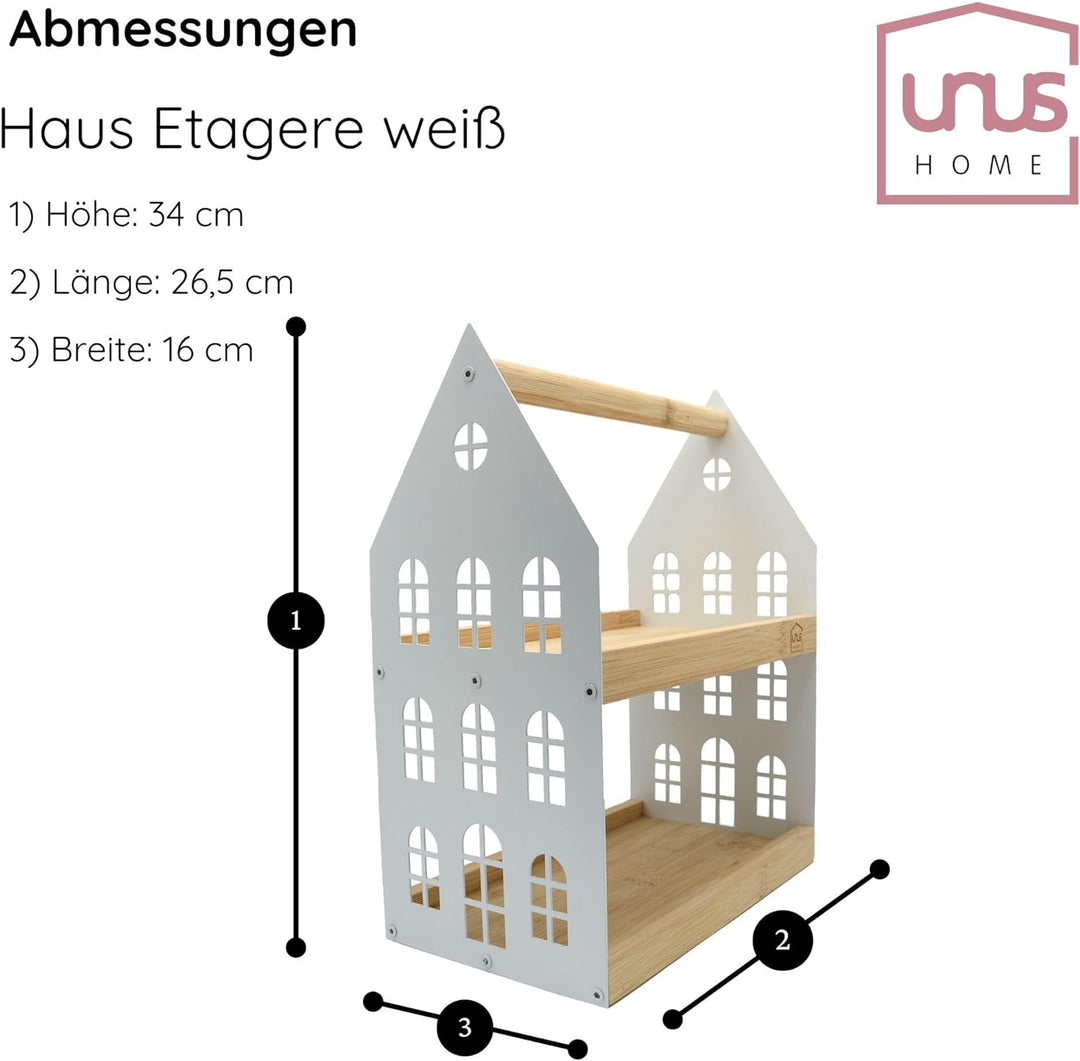 UNUS Haus-Etagere mit 2 Etagen und Griff, Holz-Etagere Serviertablett Holztablett Bambusholz Metall