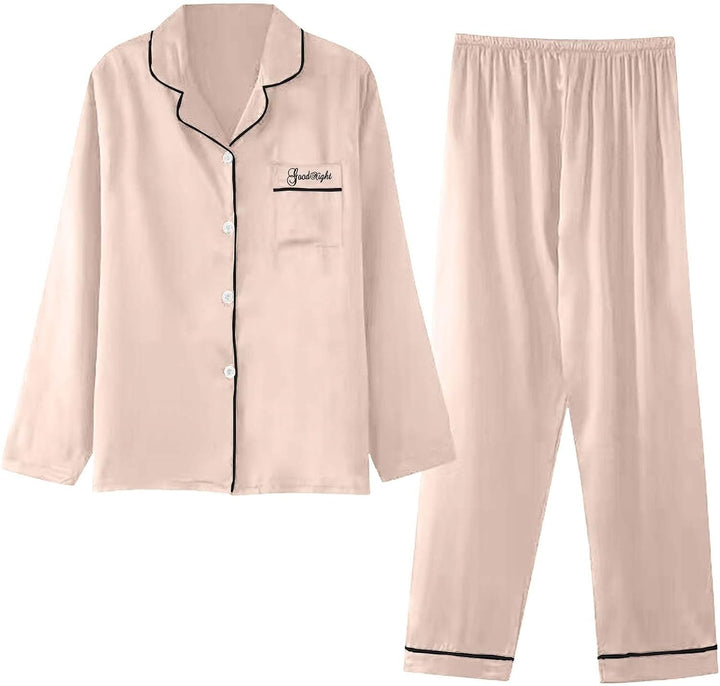Damen Pyjama Satin Schlafanzug Set,Damen Seidensatin Pyjama Set 2Pcs Langarmhose Chinesischer Stil N