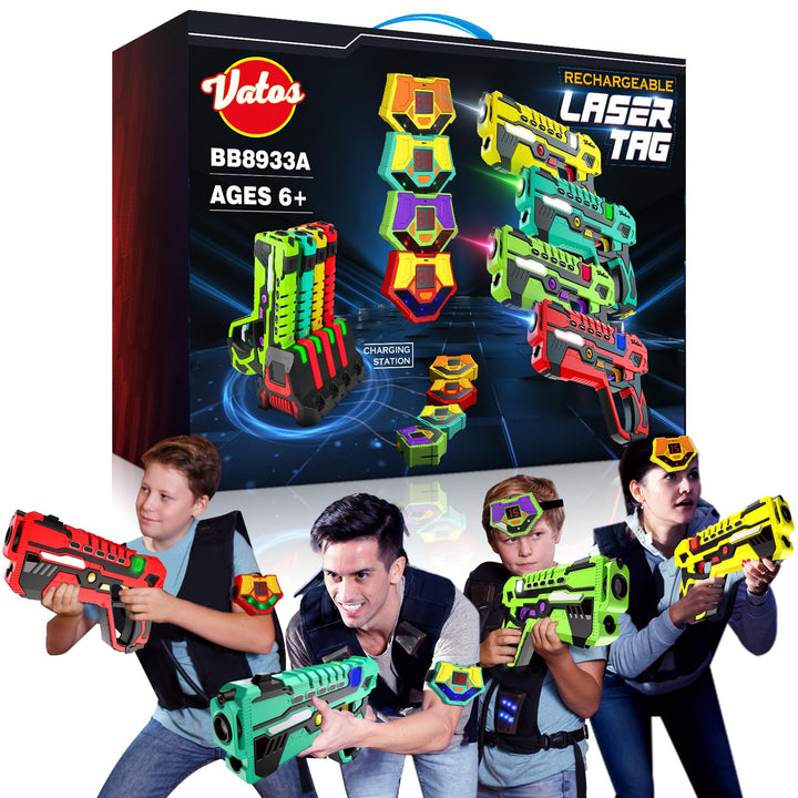 Vatos Wiederaufladbares Laser Tag Set – 4 Pack Lasertag mit Empfängern für Kinder Erwachsene, 2.4GHz