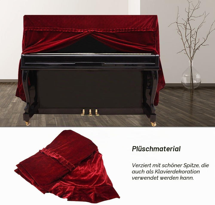Dilwe Klavierdeckel, Colorfast Pleuche Piano Staubdicht Dekoriert Cover Rot, Rot