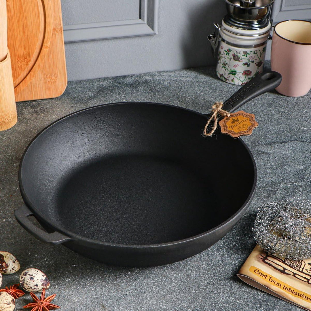 Gusseisen Sauteuse Ø28 cm – Multifunktionale Bratpfanne & Schmorpfanne – Induktionsgeeignet – PFAS-f