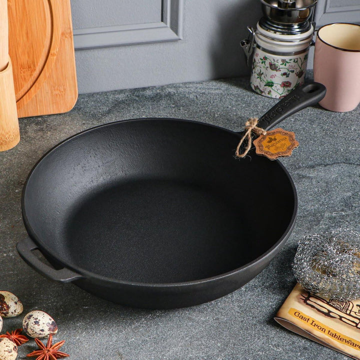 Gusseisen Sauteuse Ø28 cm – Multifunktionale Bratpfanne & Schmorpfanne – Induktionsgeeignet – PFAS-f