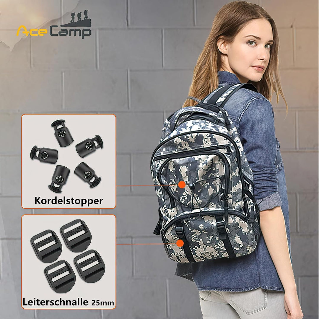 AceCamp® Klemm-Leiterschnalle [25mm – schwarz] - Gurtbefestigung Kofferverschluss - Rucksackverschlu