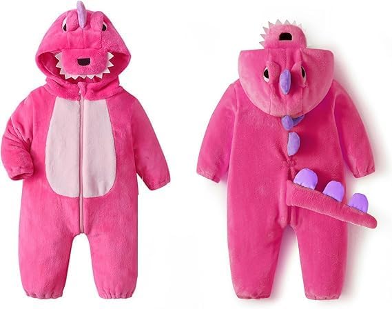 LOLANTA Baby Dinosaurier Drachen Kostüm mit Kapuze, Kinder Flanell Overall, Karneval Kostüm für Klei