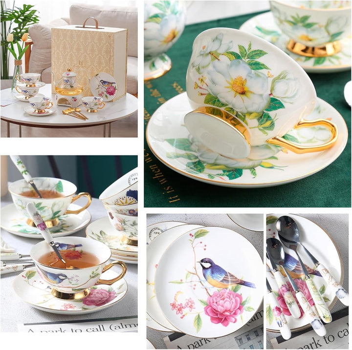 8 Stück Europäischen Blumen Tee Set,Bone China Tee Set Service Kaffee Set, 9 Optionen.Mit Geschenkbo