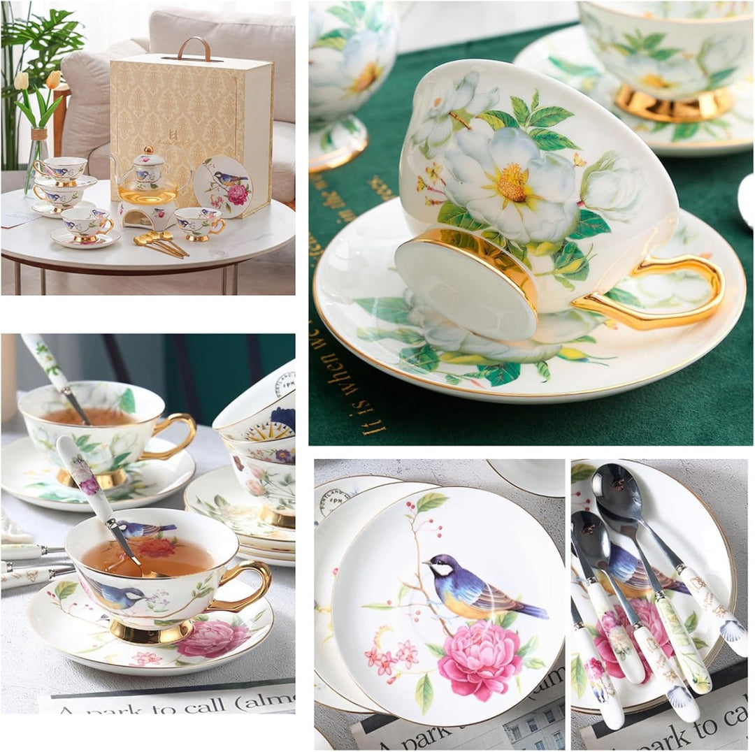 8 Stück Europäischen Blumen Tee Set,Bone China Tee Set Service Kaffee Set, 9 Optionen.Mit Geschenkbo