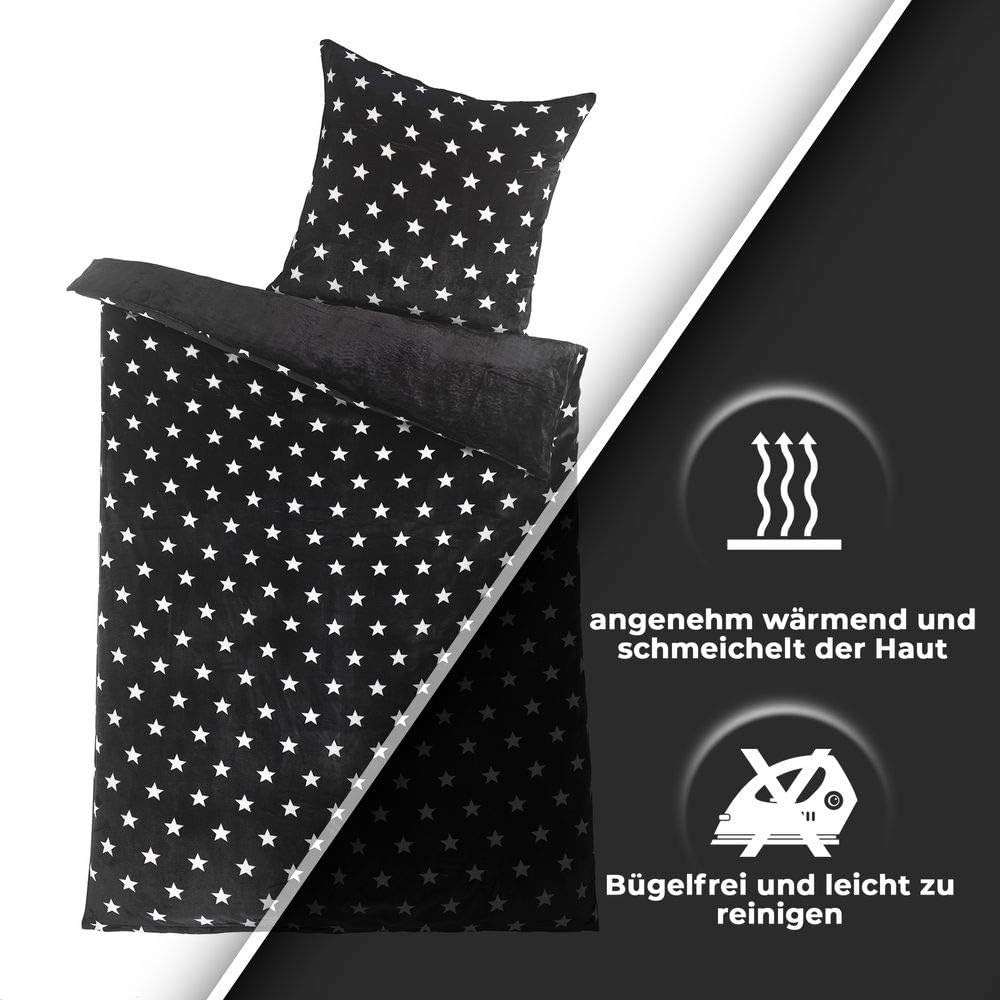 MALIKA Warme Winter Plüsch Sterne Wende-Bettwäsche Nicky-Teddy &