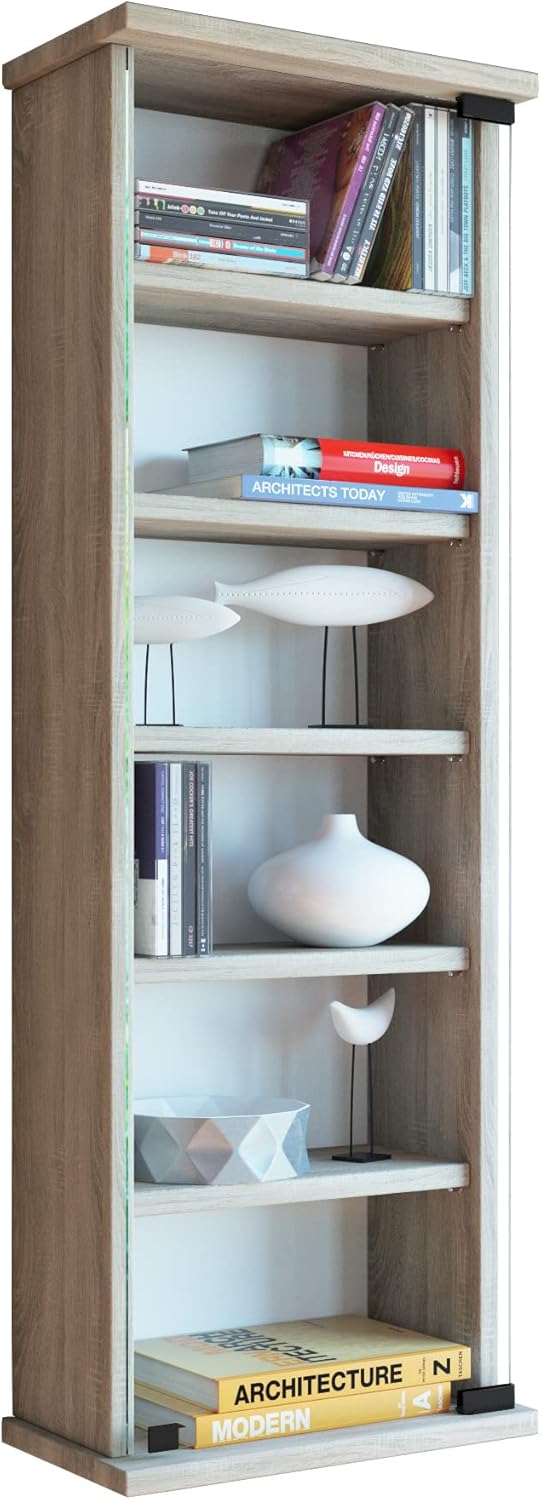 VCM Wandregal Hängeregal Wandschrank Hängeschrank Wandvitrine Glastür Wandschrank Sonoma-eiche 18x31