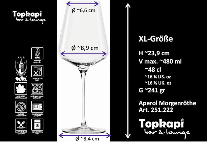 Topkapi Aperol Spritz Glas Morgenröthe XL– Aperol Gläser, Cocktail Glas, 500ml, Profi-Glas für Apero