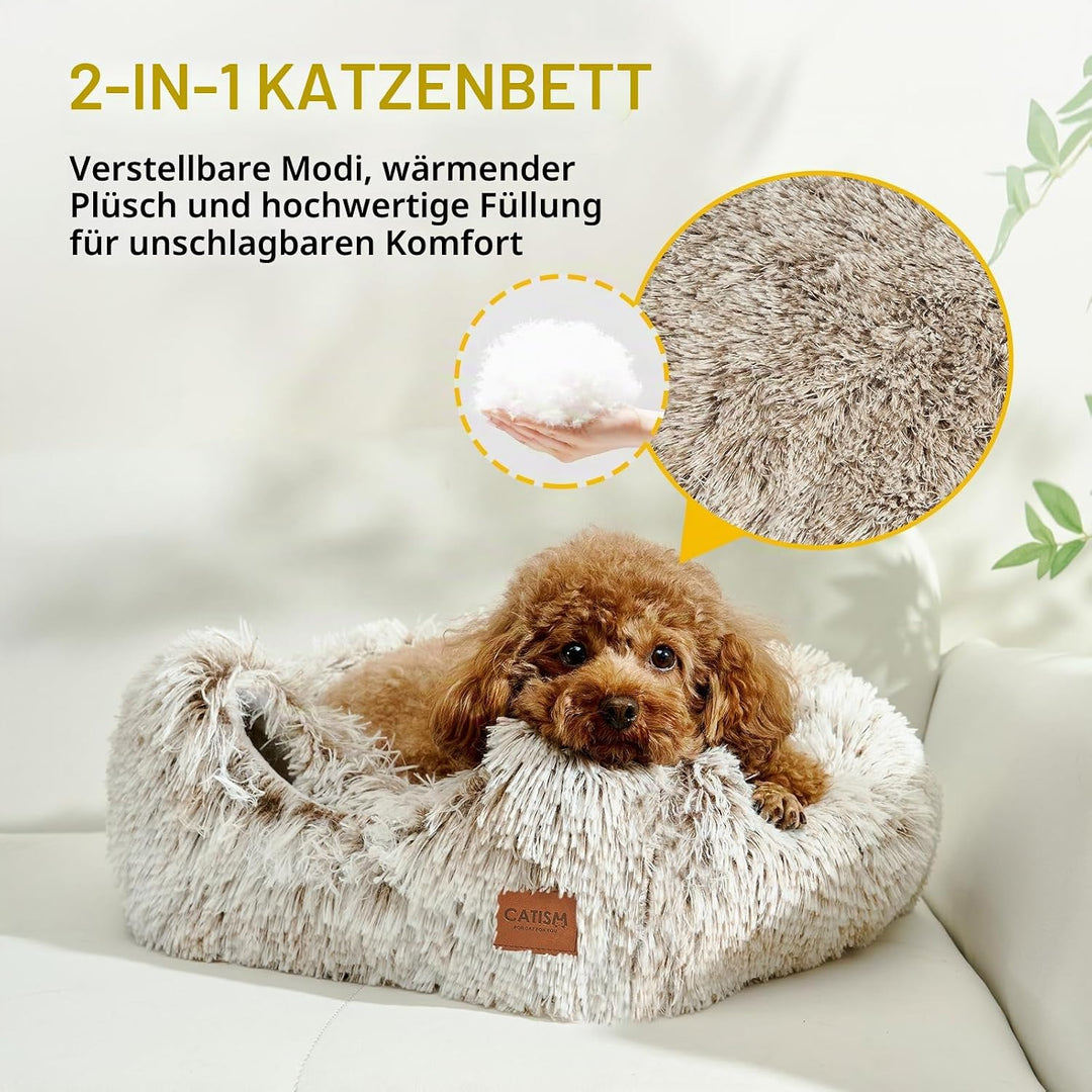 CATISM Katzenhöhle Katzenbett Katzenhaus Kuschelhöhle 45x45cm, 2 in 1 Faltbar Waschbar Bequemer Katz