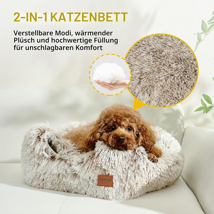 CATISM Katzenhöhle Katzenbett Katzenhaus Kuschelhöhle 45x45cm, 2 in 1 Faltbar Waschbar Bequemer Katz