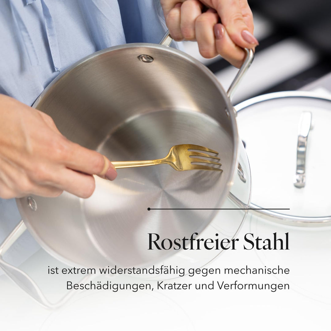 FLORINA Professional Kochtopf Set Edelstahl, 8-Teilig, Induktion, 4 Topfe, 4 Glasdeckel, Geeignet fü